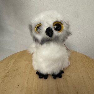 Ty Beanie Boo Austin Owl Plush White Gray Gold Eyes Collectible